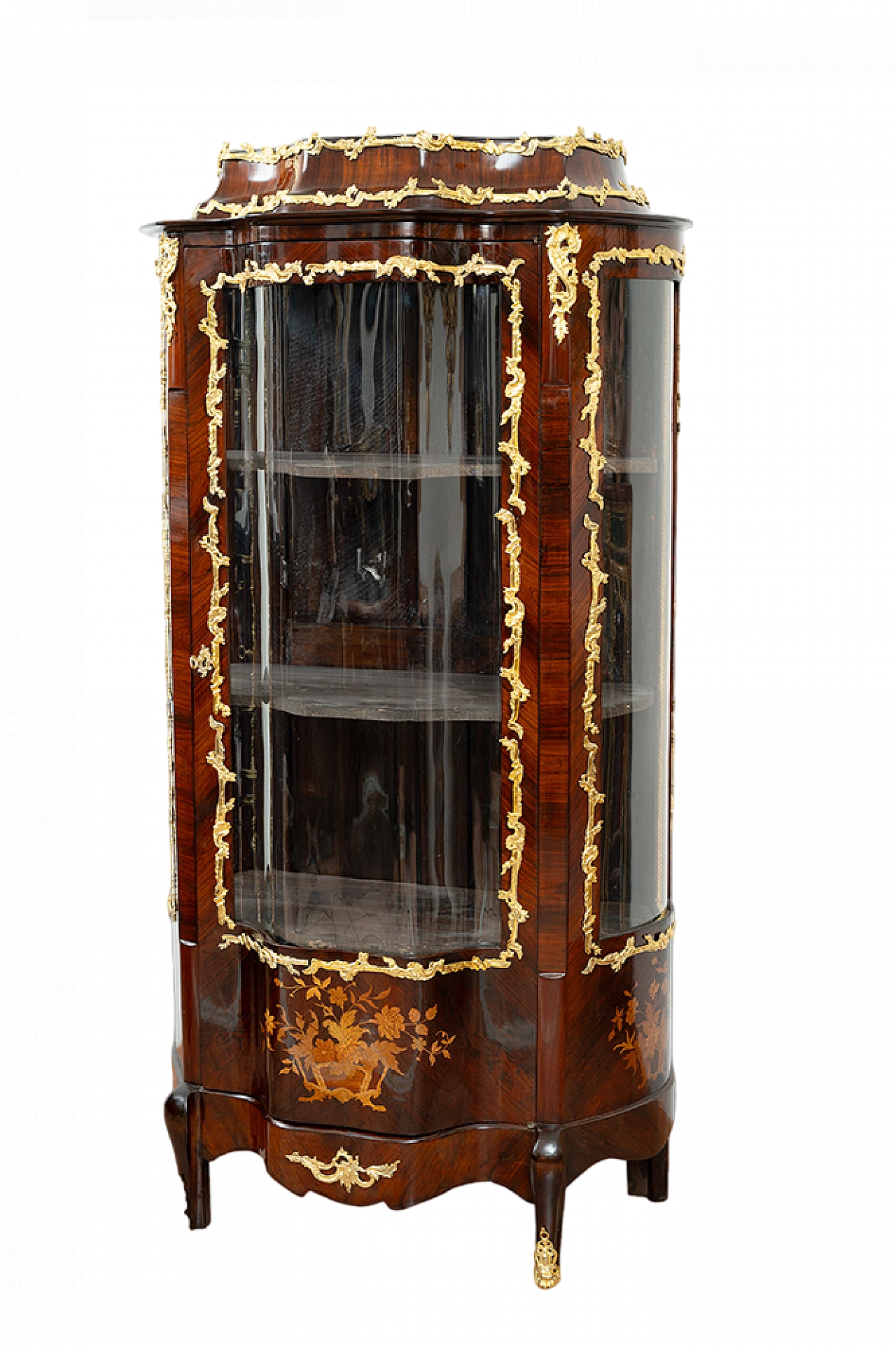 Display case in fine exotic wood with gilded decor, 19th century 8