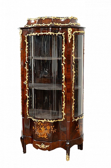 Display case in fine exotic wood with gilded decor, 19th century