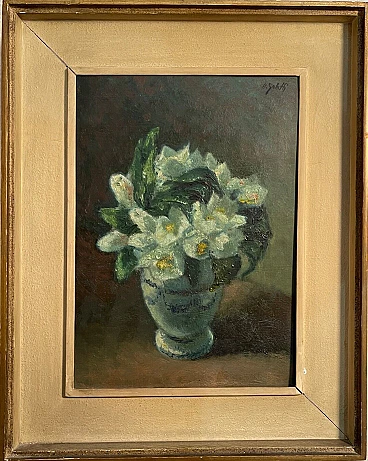 Ugo Galetti, vaso di fiori, dipinto a olio su tavola