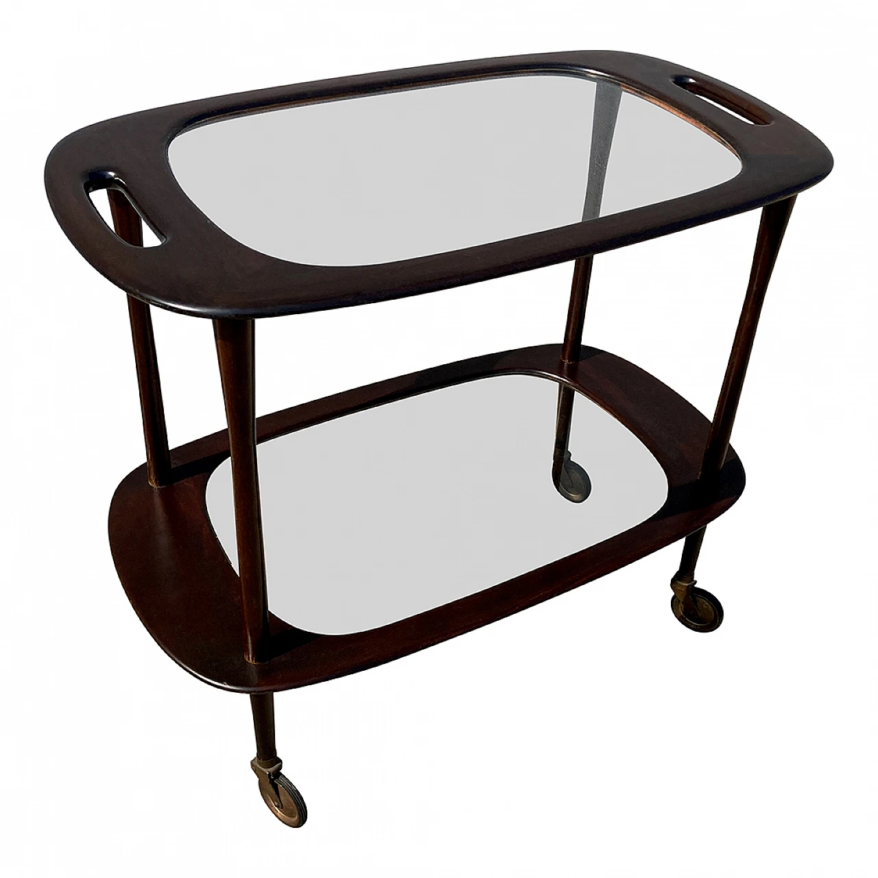 Mahogany and glass bar cart attributed to Cesare Lacca, 1950s 1