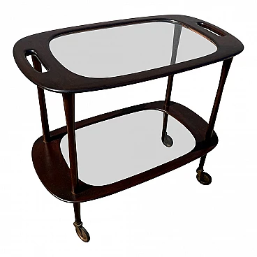 Mahogany and glass bar cart attributed to Cesare Lacca, 1950s