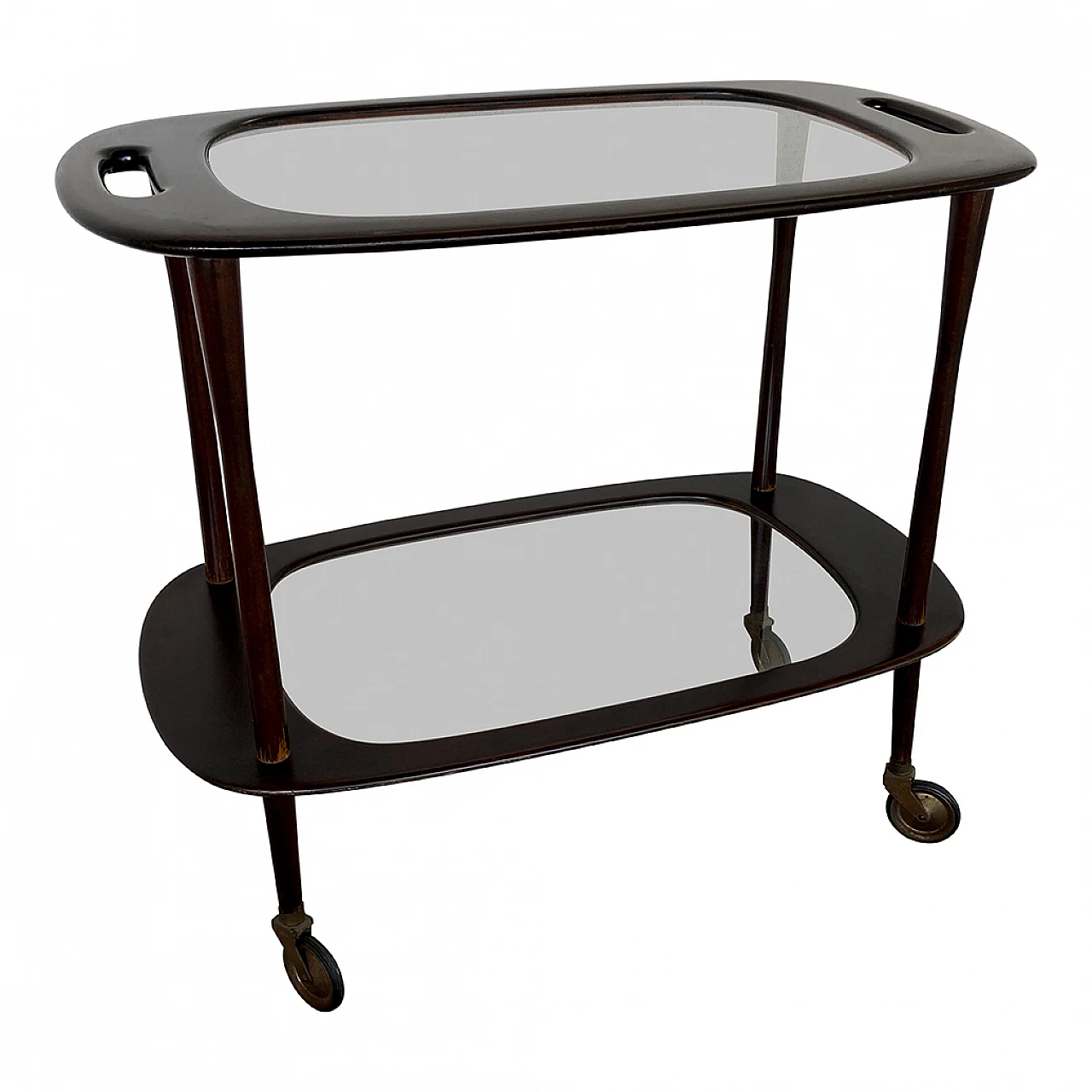 Mahogany and glass bar cart attributed to Cesare Lacca, 1950s 2