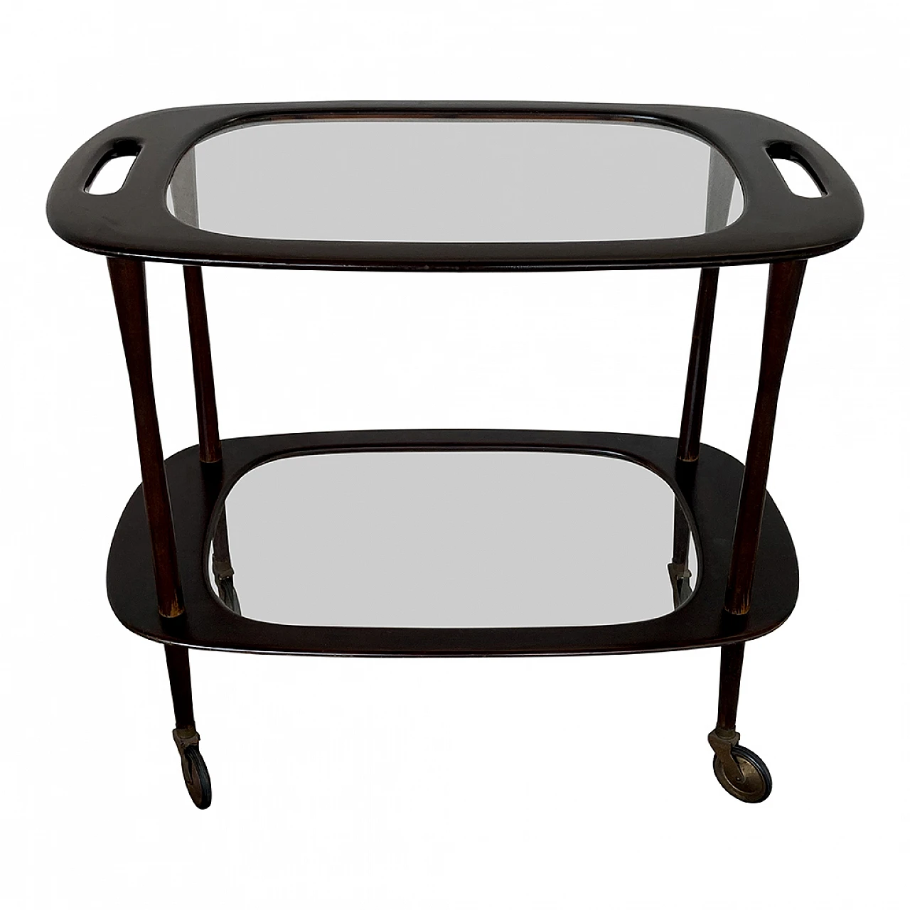 Mahogany and glass bar cart attributed to Cesare Lacca, 1950s 3