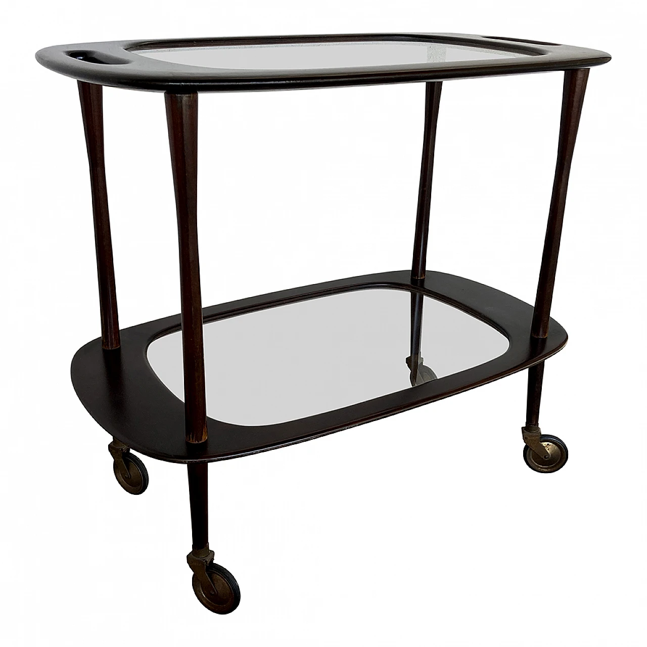 Mahogany and glass bar cart attributed to Cesare Lacca, 1950s 6