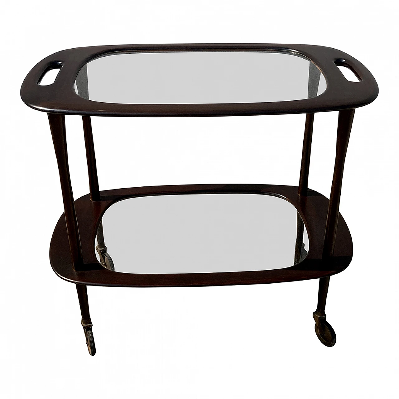 Mahogany and glass bar cart attributed to Cesare Lacca, 1950s 7