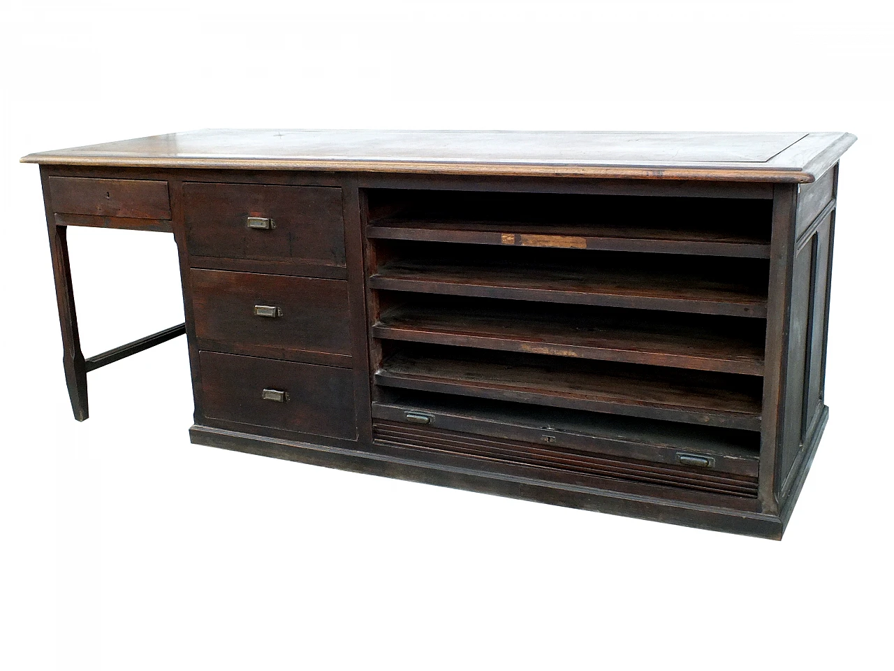 Chestnut shutter desk with drawers & compartments for projects, 1920s 5