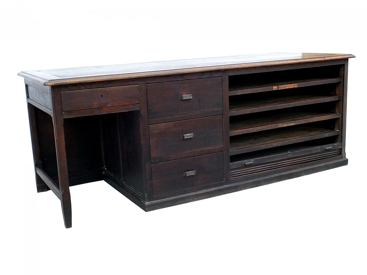 Chestnut shutter desk with drawers & compartments for projects, 1920s 7