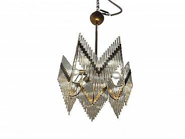 Brass chandelier with Murano glass rods, 1970s