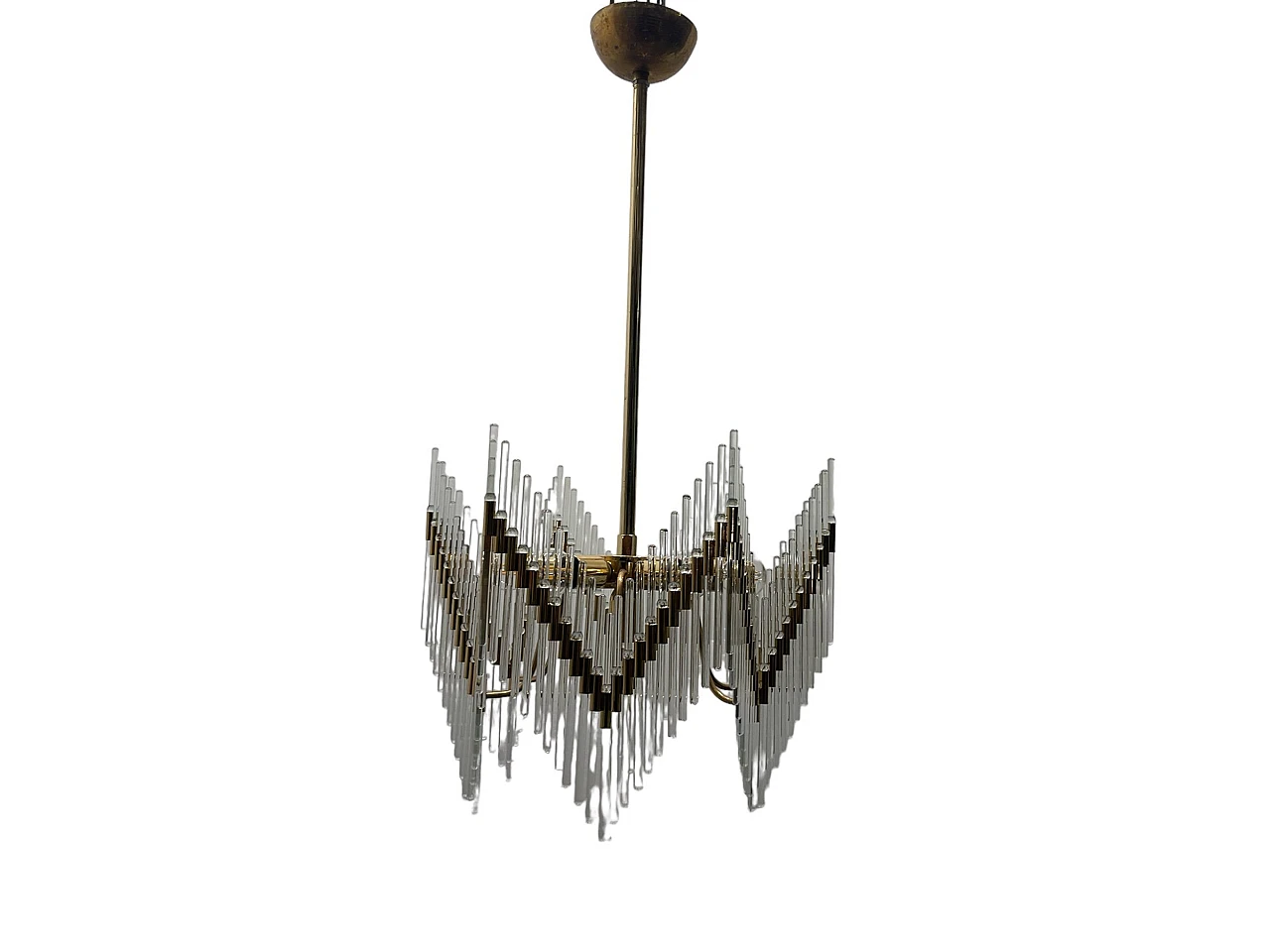 Brass chandelier with Murano glass rods, 1970s 2