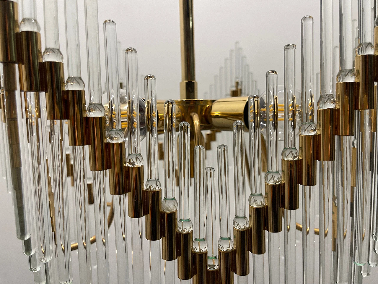 Brass chandelier with Murano glass rods, 1970s 5