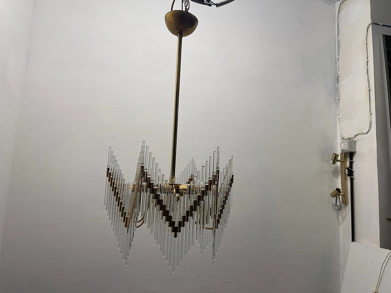 Brass chandelier with Murano glass rods, 1970s 9