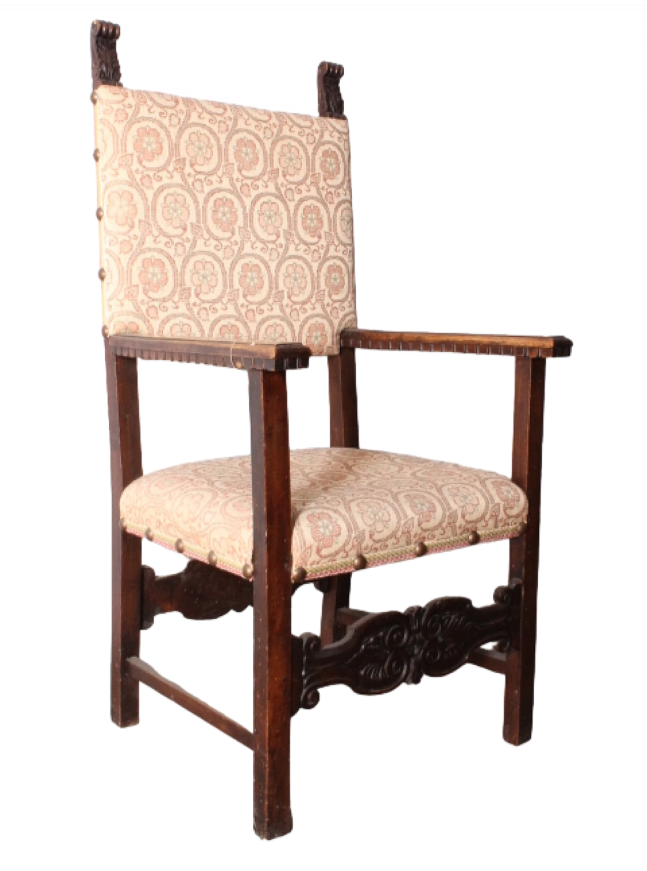 Solid walnut and fabric fratina armchair, 17th century 15