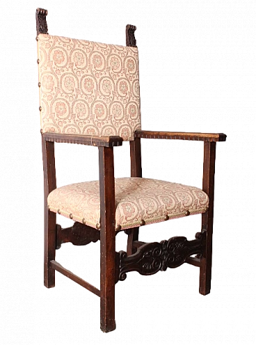 Solid walnut and fabric fratina armchair, 17th century