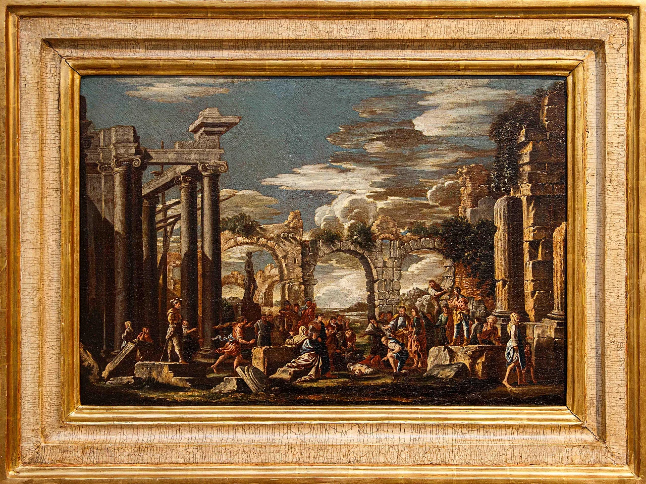 Attr. to Giovanni Ghisolfi, Capriccio with biblical scene,17th century 1