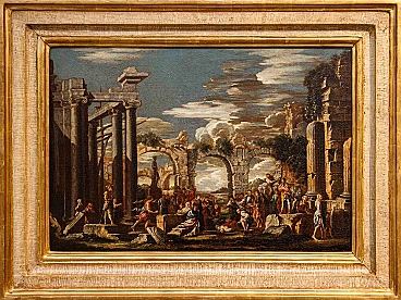 Attr. to Giovanni Ghisolfi, Capriccio with biblical scene,17th century