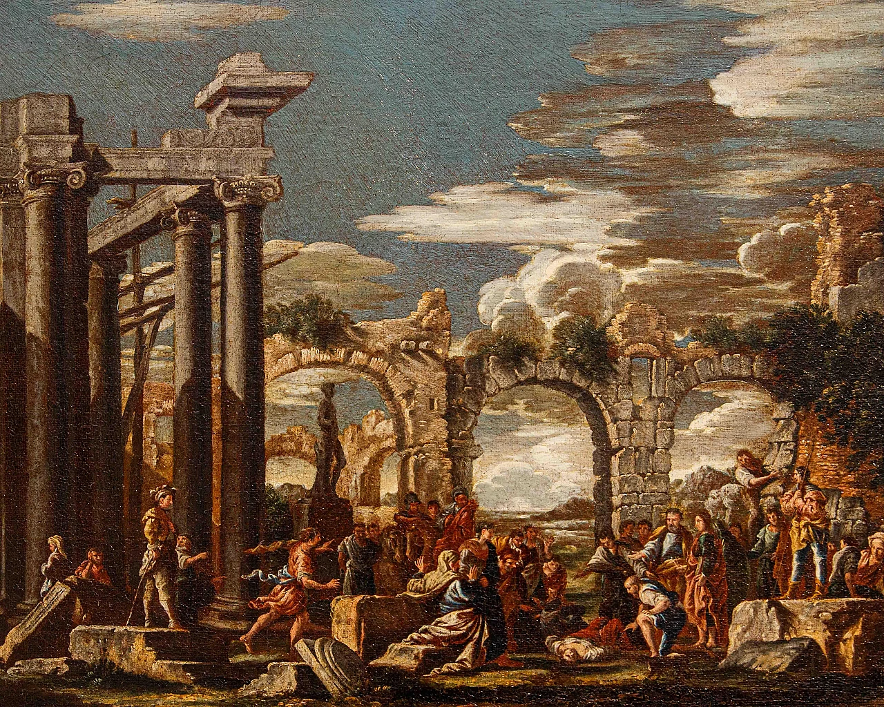 Attr. to Giovanni Ghisolfi, Capriccio with biblical scene,17th century 4