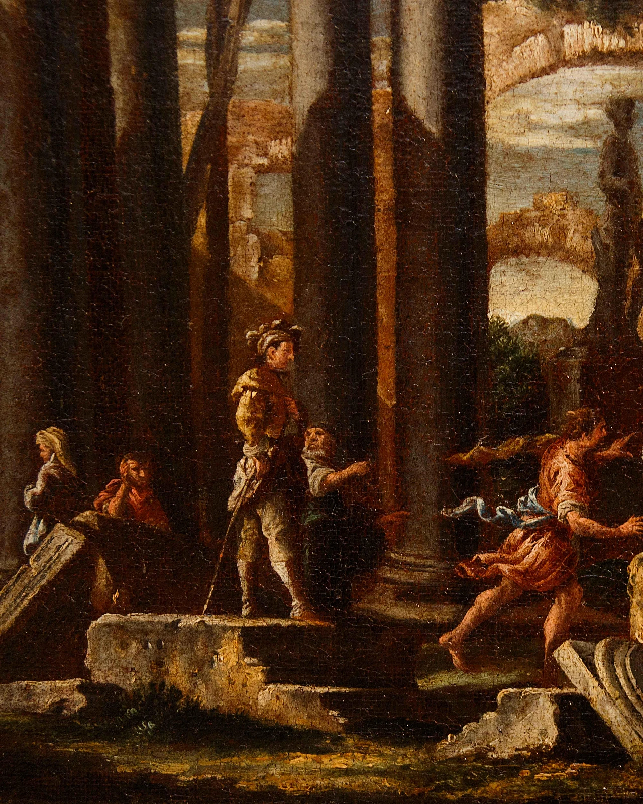 Attr. to Giovanni Ghisolfi, Capriccio with biblical scene,17th century 7