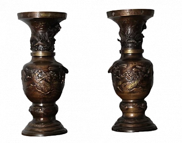 Pair of Japanese bronze vases, late 19th century