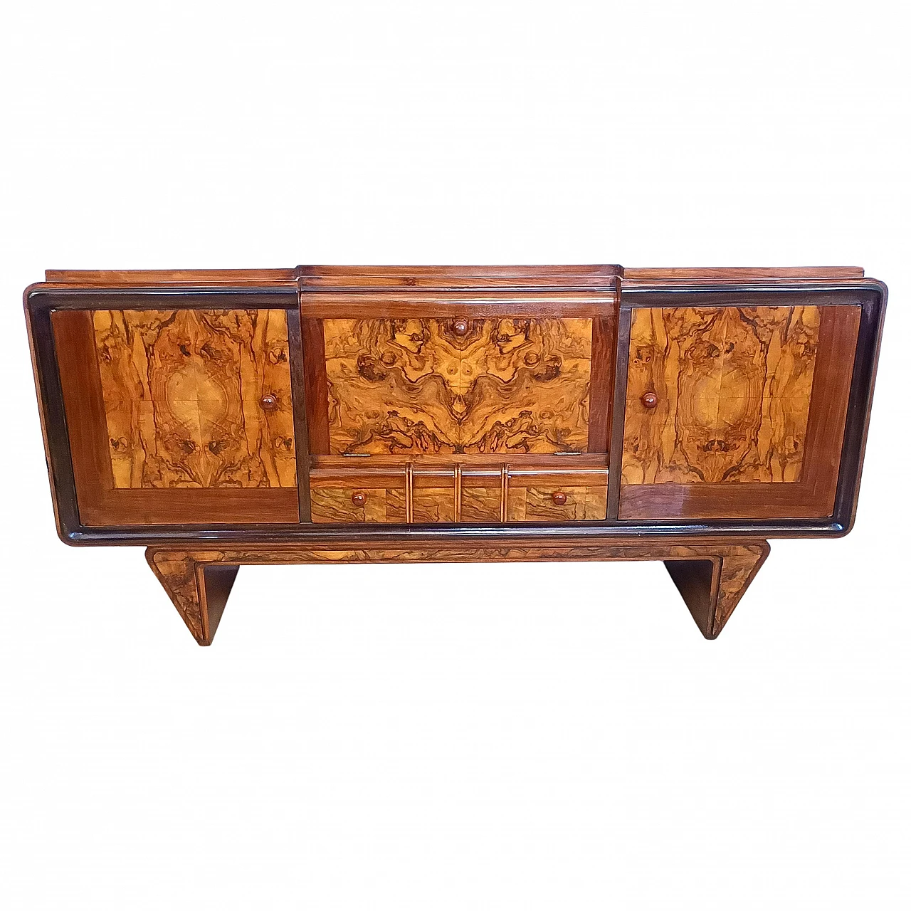 Credenza Art Déco in noce, radica e faggio ebanizzato, anni '40 1