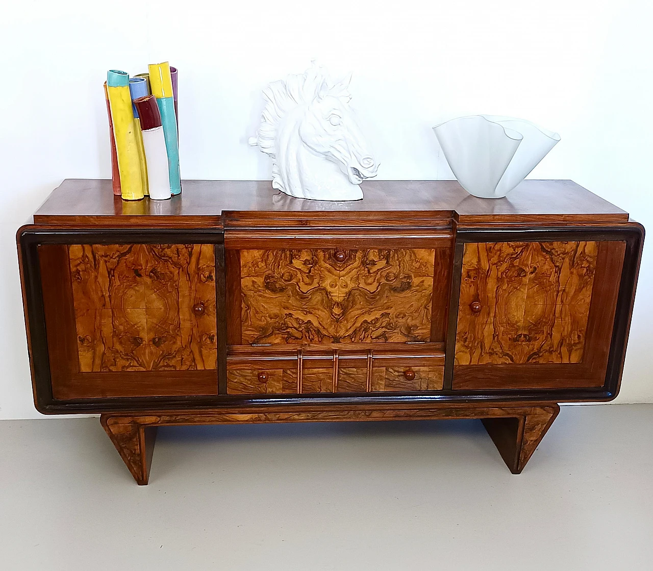 Credenza Art Déco in noce, radica e faggio ebanizzato, anni '40 2