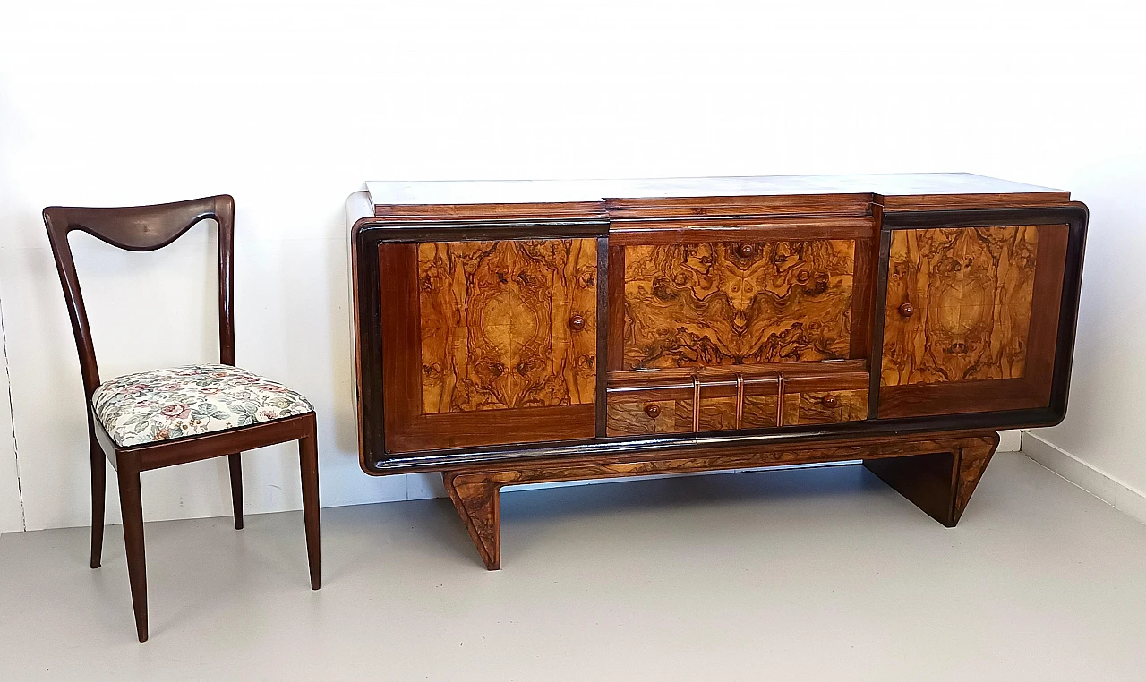 Credenza Art Déco in noce, radica e faggio ebanizzato, anni '40 3