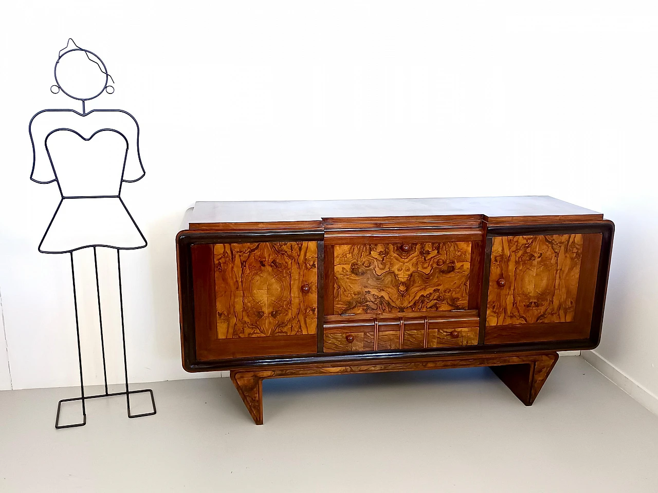 Credenza Art Déco in noce, radica e faggio ebanizzato, anni '40 4