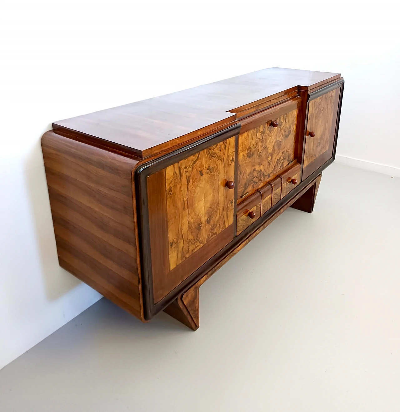 Credenza Art Déco in noce, radica e faggio ebanizzato, anni '40 5