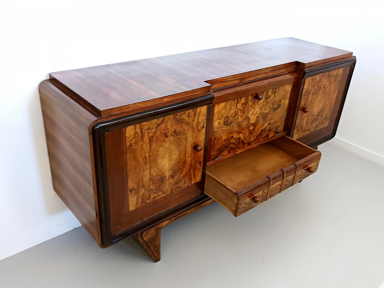 Credenza Art Déco in noce, radica e faggio ebanizzato, anni '40 8