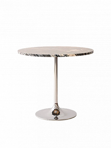Tavolo scandinavo rotondo in acciaio e marmo, anni '60