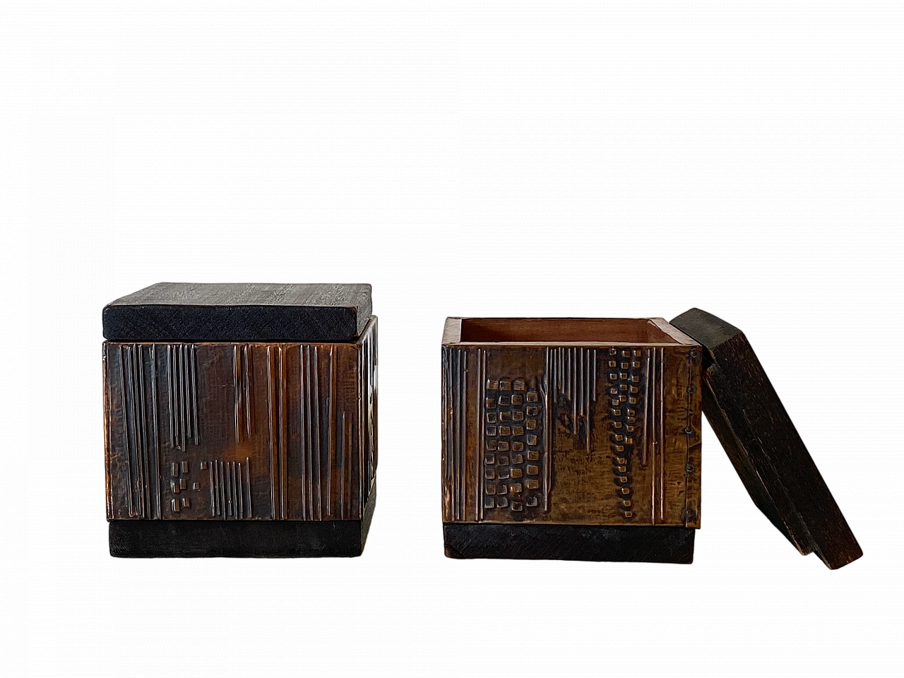 Pair of squared boxes in wood & copper by Victor Cerrato, 1960s 27