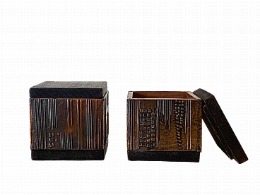 Pair of squared boxes in wood & copper by Victor Cerrato, 1960s