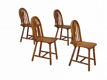 4 Scandinavian dining chairs in solid oak wood, 1960s