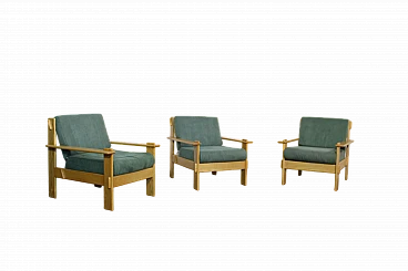 3 Ash armchairs in the Afra and Tobia Scarpa style, 1970s