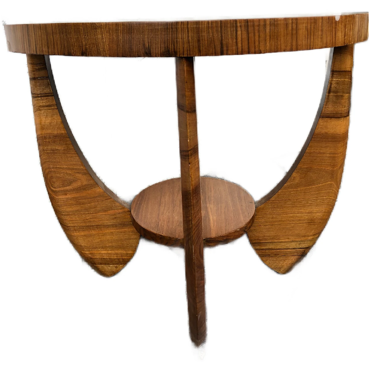 Round coffee table in blond walnut & walnut briar with 4 legs, 1940s 7