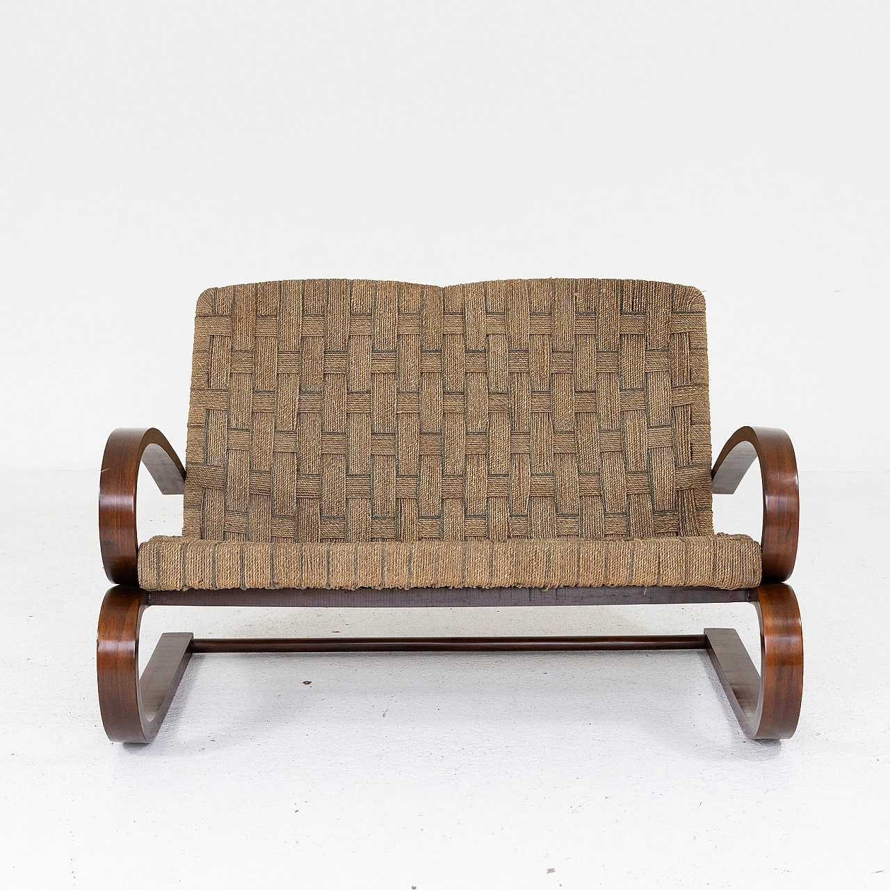 Bent beech and straw two-seater sofa, 1950s 1