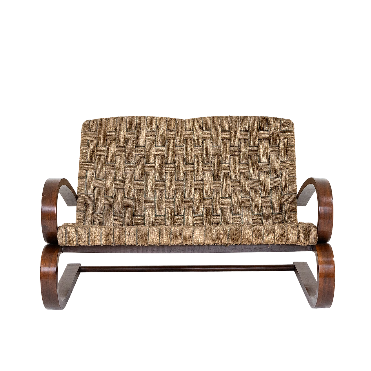 Bent beech and straw two-seater sofa, 1950s 2