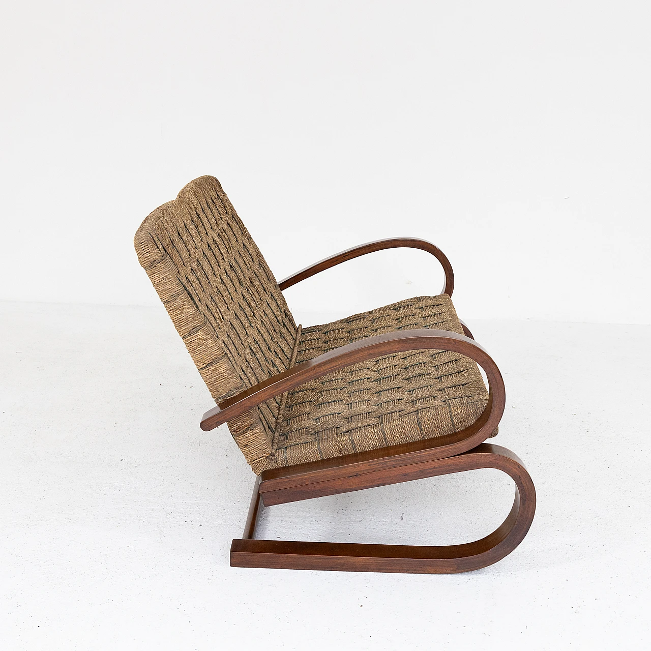 Bent beech and straw two-seater sofa, 1950s 3