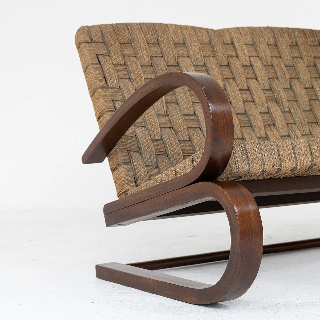 Bent beech and straw two-seater sofa, 1950s 6