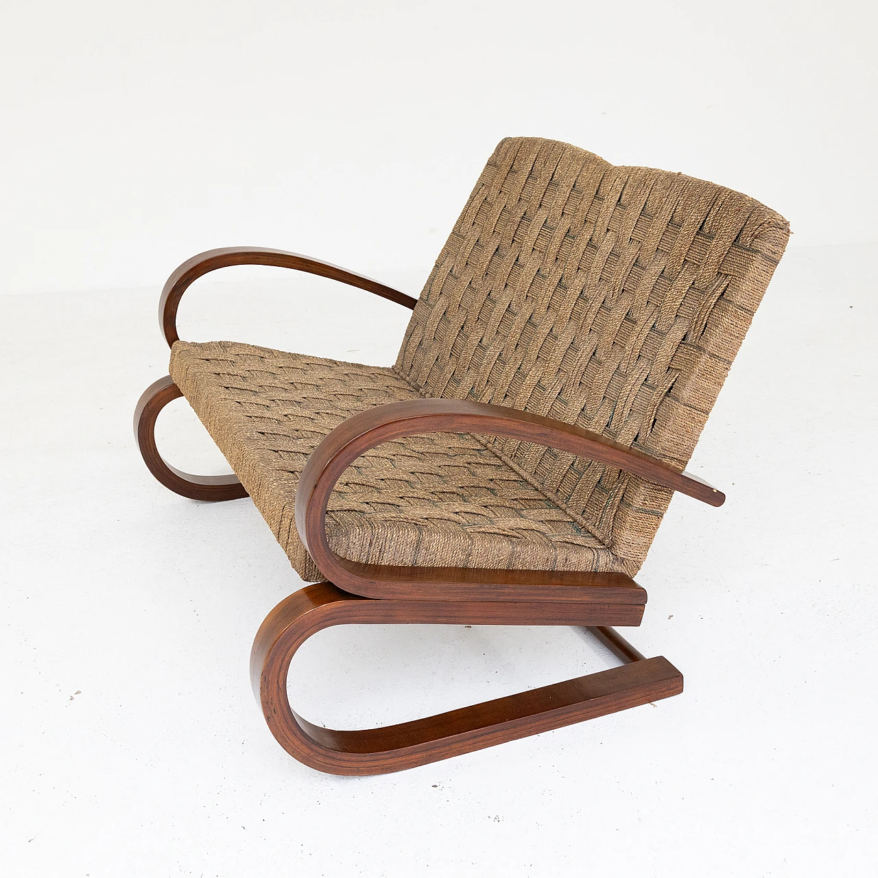 Bent beech and straw two-seater sofa, 1950s 7