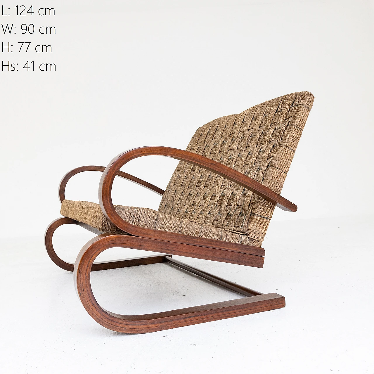 Bent beech and straw two-seater sofa, 1950s 8