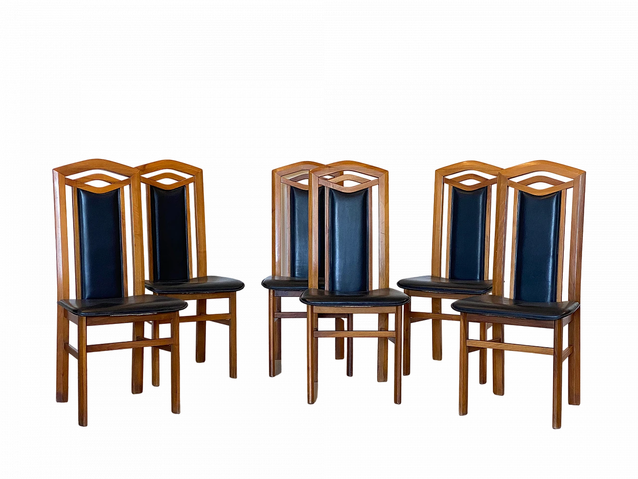 6 Beech and leatherette chairs in Art Nouveau style, 1970s 15