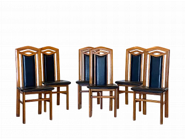 6 Beech and leatherette chairs in Art Nouveau style, 1970s