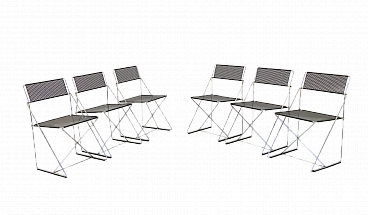 6 Stackable chairs in chromed and black varnished metal, 1980s