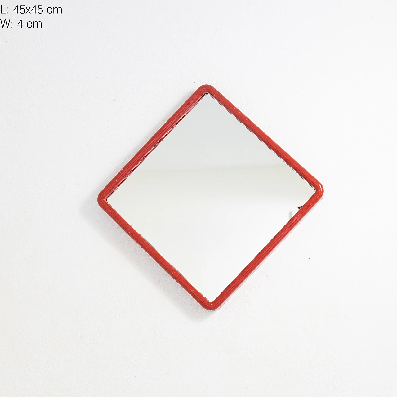 Square red plastic wall mirror, 1980s 2