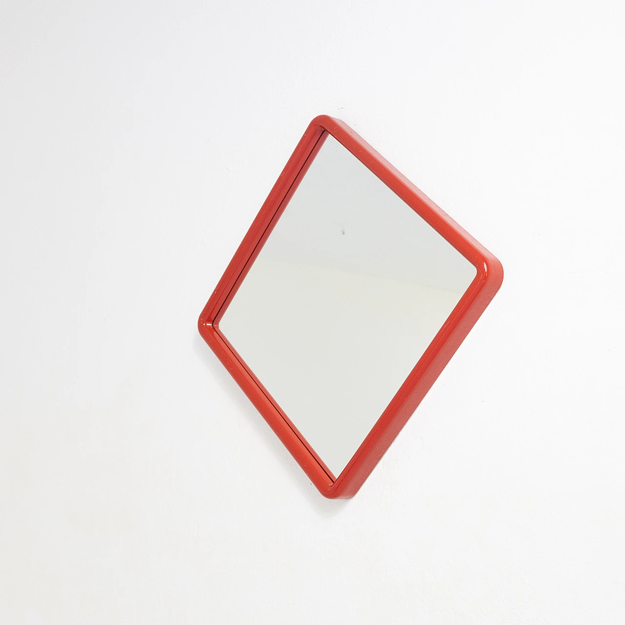 Square red plastic wall mirror, 1980s 3