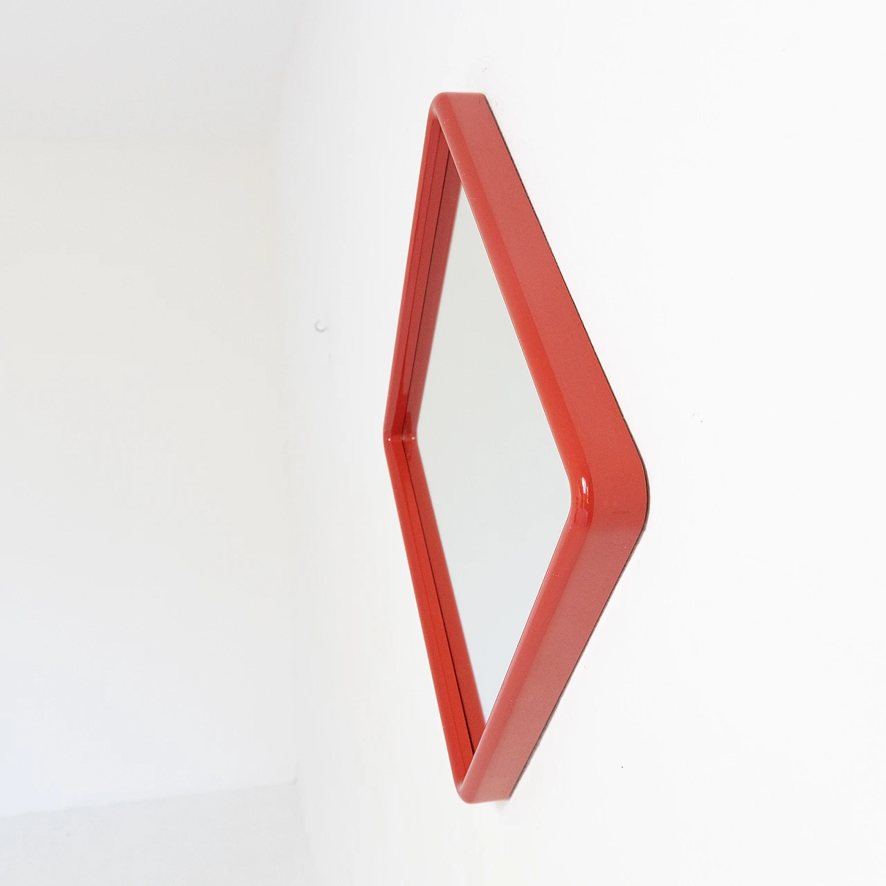 Square red plastic wall mirror, 1980s 4