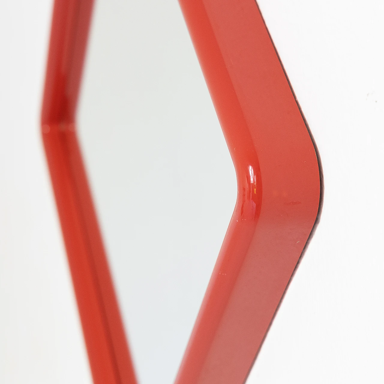 Square red plastic wall mirror, 1980s 5