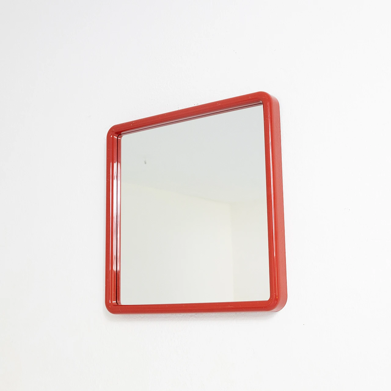 Square red plastic wall mirror, 1980s 6