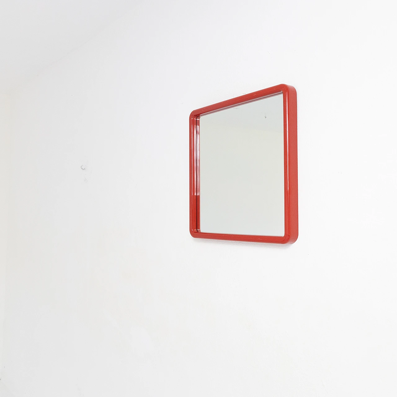 Square red plastic wall mirror, 1980s 7