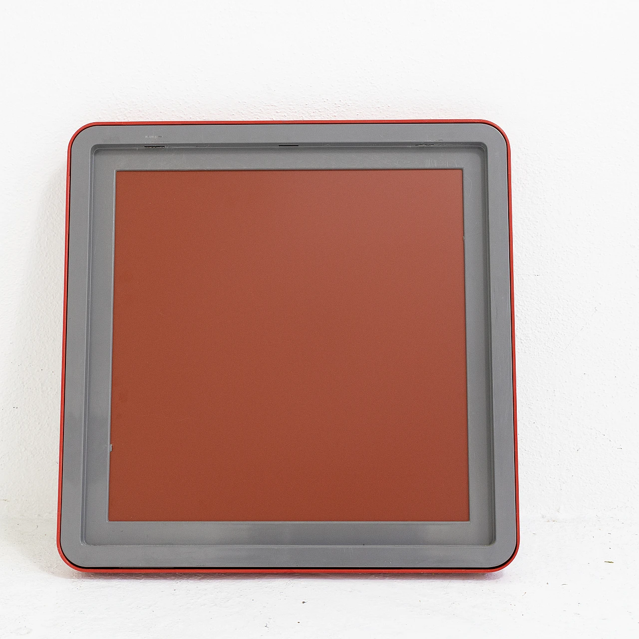 Square red plastic wall mirror, 1980s 8